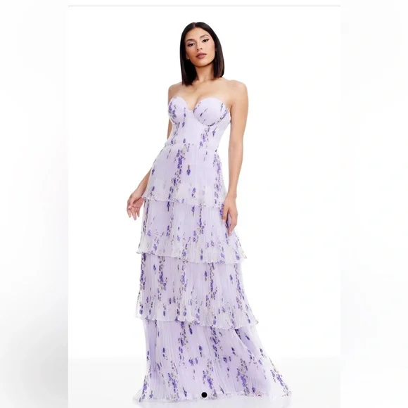 Dress the Population Lavender Floral Strapless Maxi Dress - Picture 1 of 11